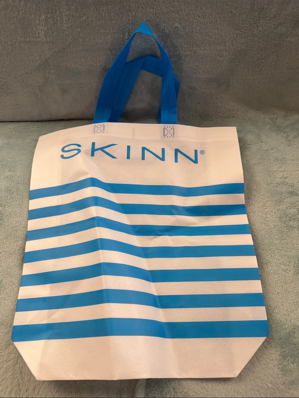 SKINN White & Blue Striped Swim Tote